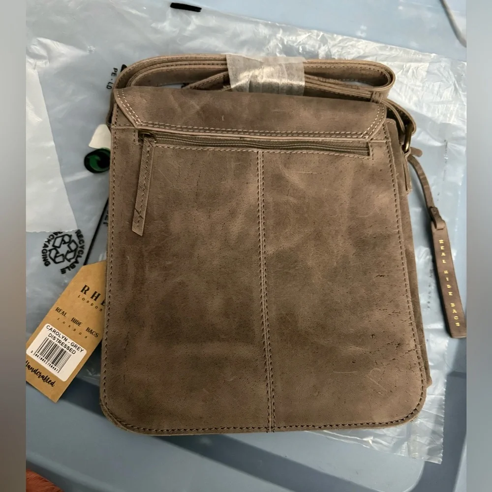 RHB London 'Carolyn' Grey Distressed Real Leather iPad Tablet Mens Crossbody Bag
